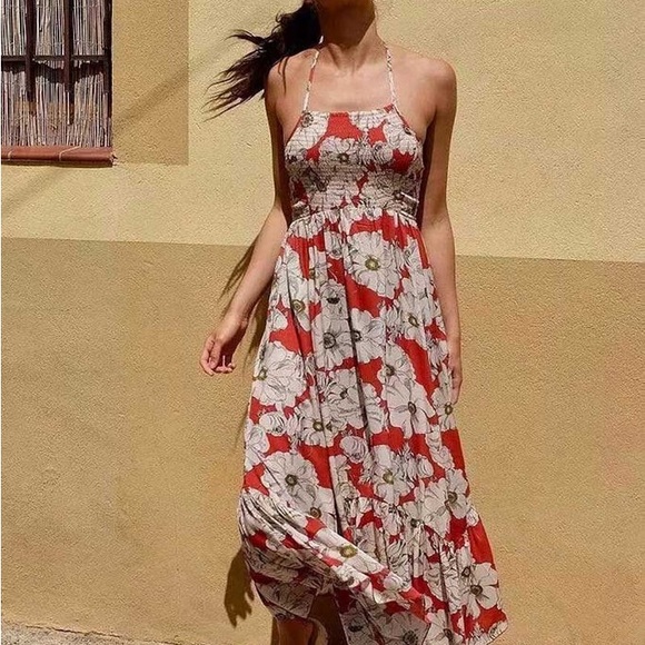 Free People Dresses & Skirts - Free People Red and White Floral Maxi Dress